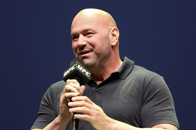 Dana White speaks at a news conference for the UFC 244 mixed martial arts event, Thursday, Sept. 19, 2019, in New York. Jorge Masvidal is scheduled to fight Nate Diaz Saturday, November 2 at Madison Square Garden. (AP Photo/Gregory Payan)