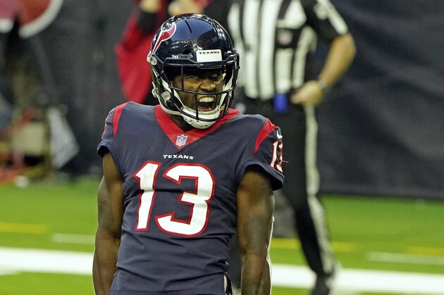 Houston Texans wide receiver Brandin Cooks (13) celebrates after catching a touchdown pass against the Tennessee Titans during the second half of an NFL football game Sunday, Jan. 3, 2021, in Houston. (AP Photo/Eric Christian Smith) Houston Texans wide receiver Brandin Cooks (13) celebrates after catching a touchdown pass against the Tennessee Titans during the second half of an NFL football game Sunday, Jan. 3, 2021, in Houston. (AP Photo/Eric Christian Smith)