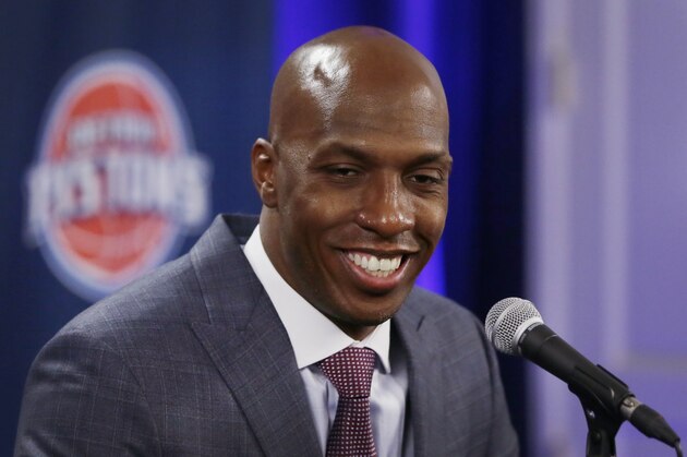 FILE - In this Feb. 10, 2016, file photo, former Detroit Pistons player Chauncey Billups addresses the media in Auburn Hills, Mich. Billups has withdrawn his name from the Cleveland Cavaliers' search for a new general manager. He released a statement to ESPN on Monday, July 4, 2017, saying that