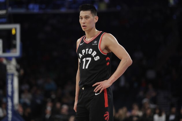 FILE - In this March 28, 2019, file photo, Toronto Raptors' Jeremy Lin stands on the court during the second half of the team's NBA basketball game against the New York Knicks in New York. Golden State Warriors coach Steve Kerr will support G League guard Lin and is hopeful of an investigation into what discriminatory act caused Lin to speak out about racism facing Asian Americans. In a heartfelt social media post, Lin didn't go into specifics about what happened except to reference he had been called “coronavirus” on the court. (AP Photo/Frank Franklin II, File)