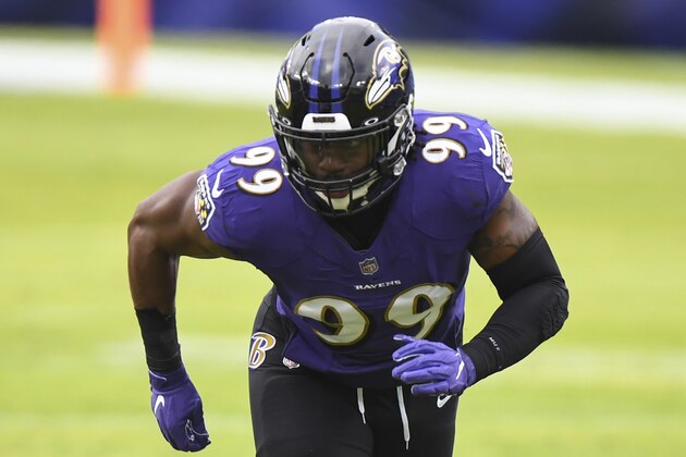 Baltimore Ravens linebacker Matthew Judon (99) in action during the first half of an NFL football game against the Jacksonville Jaguars, Sunday, Dec. 20, 2020, in Baltimore. (AP Photo/Terrance Williams) Baltimore Ravens linebacker Matthew Judon (99) in action during the first half of an NFL football game against the Jacksonville Jaguars, Sunday, Dec. 20, 2020, in Baltimore. (AP Photo/Terrance Williams)