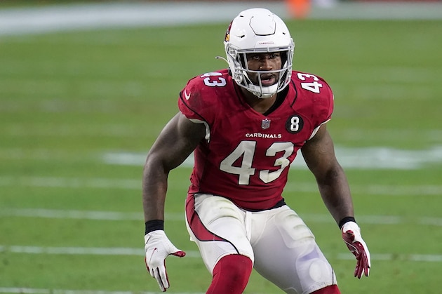 Arizona Cardinals outside linebacker Haason Reddick (43) against the Philadelphia Eagles during the second half of an NFL football game, Sunday, Dec. 20, 2020, in Glendale, Ariz. (AP Photo/Ross D. Franklin)