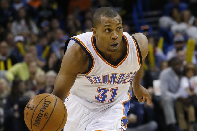 Oklahoma City Thunder's Sebastian Telfair (31) is pictured during an NBA basketball game between the Houston Rockets and the Oklahoma City Thunder in Oklahoma City, Sunday, Nov. 16, 2014. (AP Photo/Sue Ogrocki)