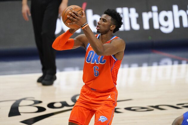 Oklahoma City Thunder guard Hamidou Diallo (6) in the second half of an NBA basketball game Friday, Feb. 12, 2021, in Denver. The Nuggets won 97-95. (AP Photo/David Zalubowski) Oklahoma City Thunder guard Hamidou Diallo (6) in the second half of an NBA basketball game Friday, Feb. 12, 2021, in Denver. The Nuggets won 97-95. (AP Photo/David Zalubowski)