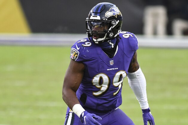 Baltimore Ravens linebacker Matthew Judon (99) in action during the second half of an NFL football game against the New York Giants, Sunday, Dec. 27, 2020, in Baltimore. (AP Photo/Terrance Williams) Baltimore Ravens linebacker Matthew Judon (99) in action during the second half of an NFL football game against the New York Giants, Sunday, Dec. 27, 2020, in Baltimore. (AP Photo/Terrance Williams)