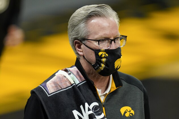 Iowa head coach Fran McCaffery stands on the court before an NCAA college basketball game against Penn State, Sunday, Feb. 21, 2021, in Iowa City, Iowa. (AP Photo/Charlie Neibergall)