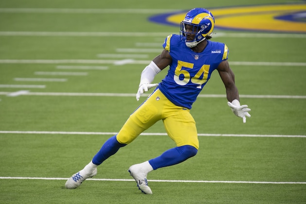 Los Angeles Rams linebacker Leonard Floyd (54) during an NFL football game against the San Francisco 49ers Sunday, Nov. 29, 2020, in Inglewood, Calif. (AP Photo/Kyusung Gong)