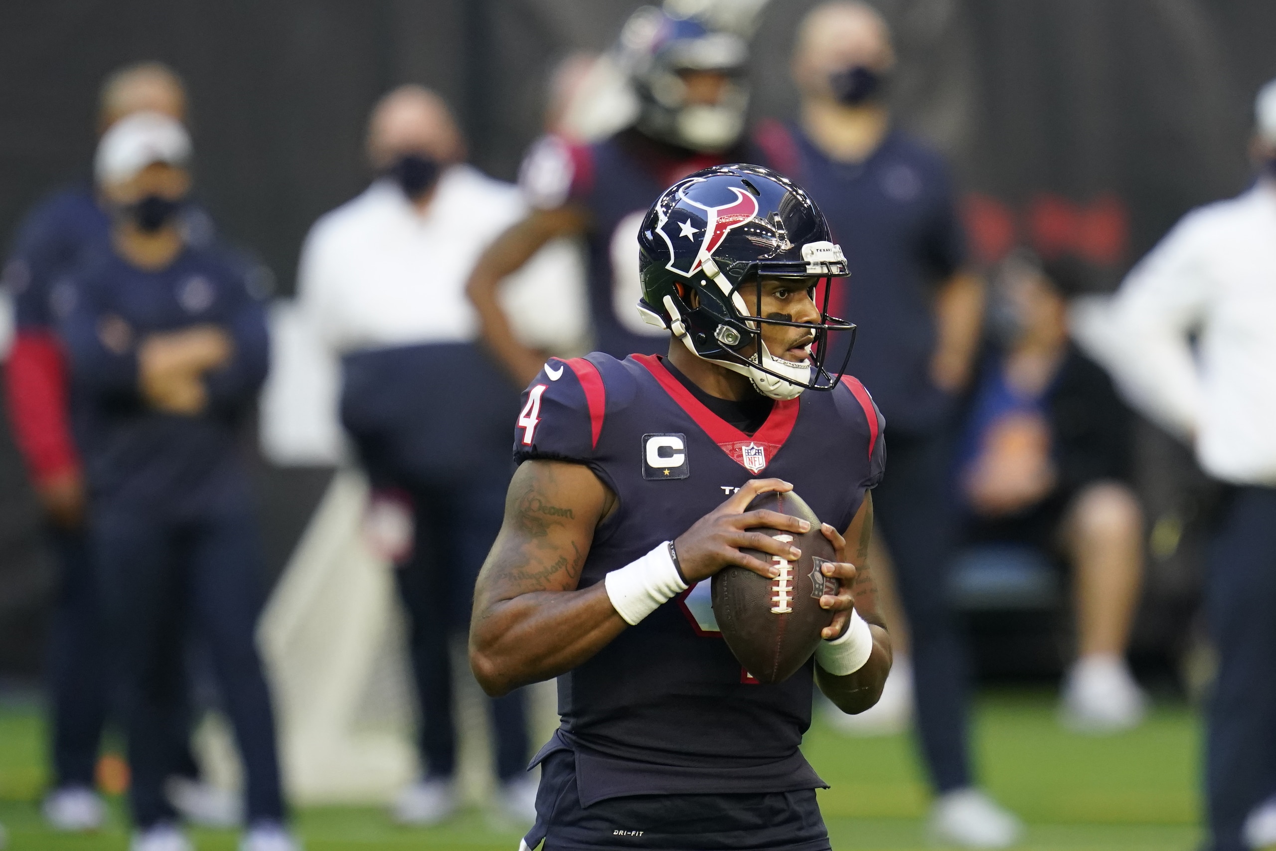 Houston Texans quarterback Deshaun Watson (4) looks to pass during an NFL football game against the Tennessee Titans, Sunday, Jan. 3, 2021, in Houston. (AP Photo/Matt Patterson) Houston Texans quarterback Deshaun Watson (4) looks to pass during an NFL football game against the Tennessee Titans, Sunday, Jan. 3, 2021, in Houston. (AP Photo/Matt Patterson)