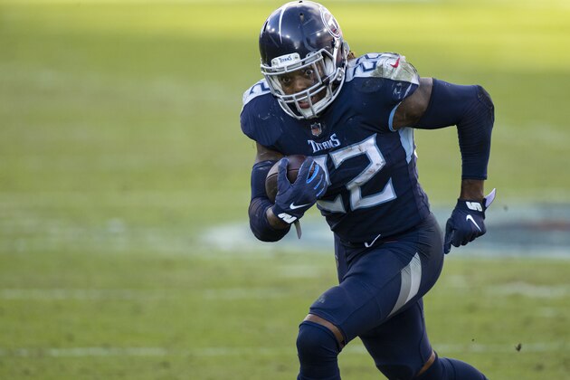 Tennessee Titans running back Derrick Henry (22) runs with the ball against the Detroit Lions during the fourth quarter of an NFL football game, Sunday, Dec. 20, 2020, in Nashville, Tenn. (AP Photo/Brett Carlsen)