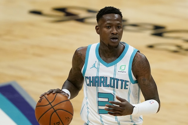 Charlotte Hornets guard Terry Rozier plays against the Sacramento Kings during the second half of an NBA basketball game on Monday, March 15, 2021, in Charlotte, N.C. (AP Photo/Chris Carlson)