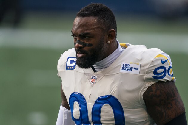 Defensive lineman Michael Brockers is pictured before an NFL football game against the Seattle Seahawks, Sunday, Dec. 27, 2020, in Seattle. The Seahawks won 20-9. (AP Photo/Stephen Brashear)