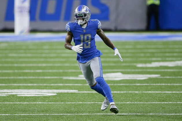 Detroit Lions wide receiver Kenny Golladay plays against the New Orleans Saints during the second half of an NFL football game, Sunday, Oct. 4, 2020, in Detroit. (AP Photo/Duane Burleson)