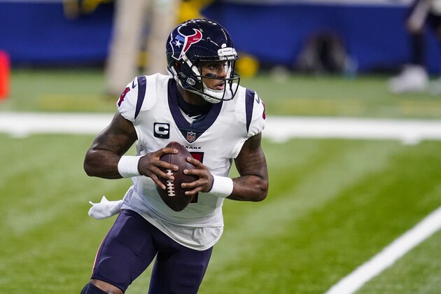 Houston Texans quarterback Deshaun Watson (4) plays against the Indianapolis Colts in the first half of an NFL football game in Indianapolis, Sunday, Dec. 20, 2020. (AP Photo/Darron Cummings)