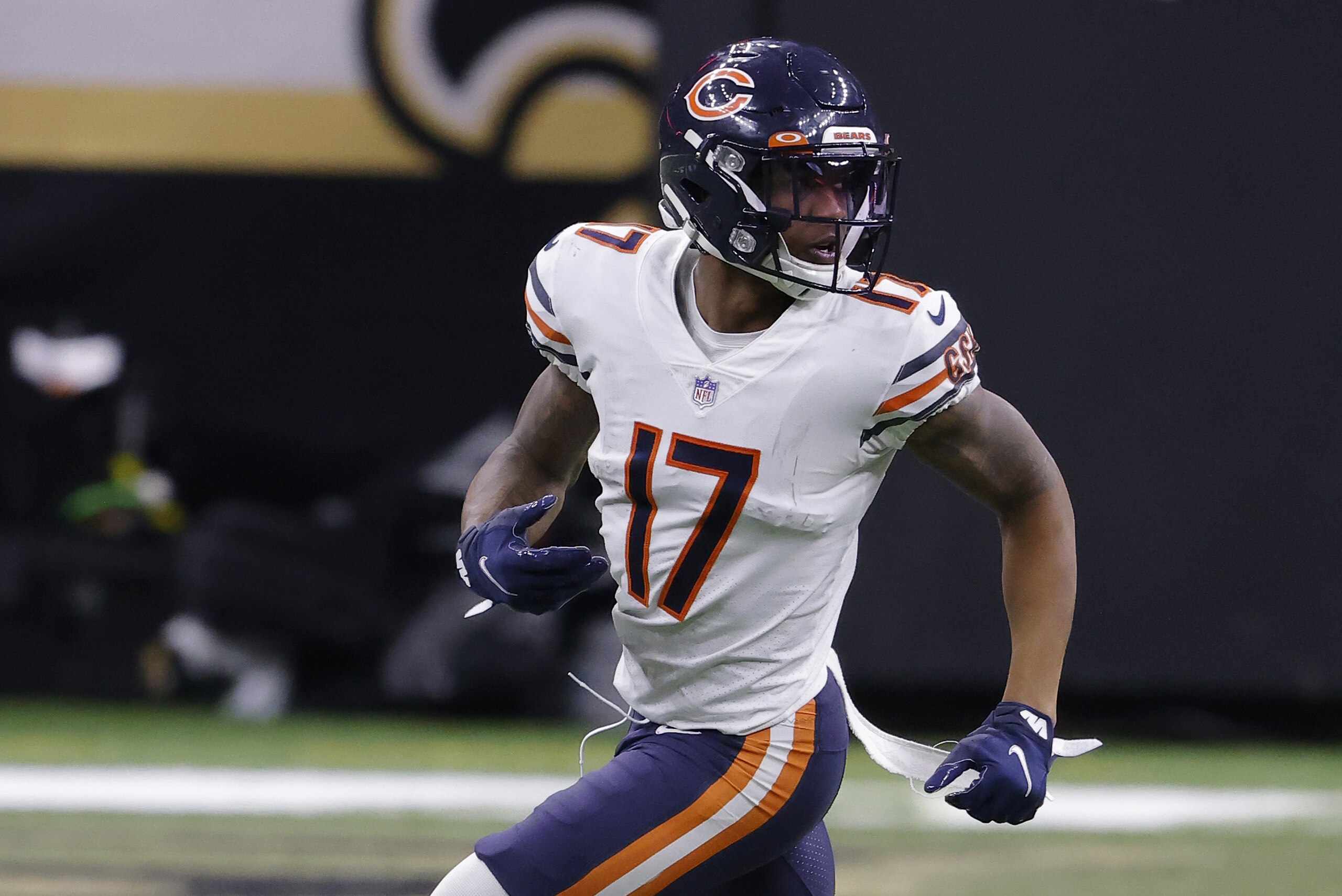 Chicago Bears wide receiver Anthony Miller (17) during an NFL wild-card playoff football game against the New Orleans Saints, Sunday, Jan. 10, 2021, in New Orleans. The Saints defeated the Bears 21-9. (AP Photo/Tyler Kaufman) Chicago Bears wide receiver Anthony Miller (17) during an NFL wild-card playoff football game against the New Orleans Saints, Sunday, Jan. 10, 2021, in New Orleans. The Saints defeated the Bears 21-9. (AP Photo/Tyler Kaufman)
