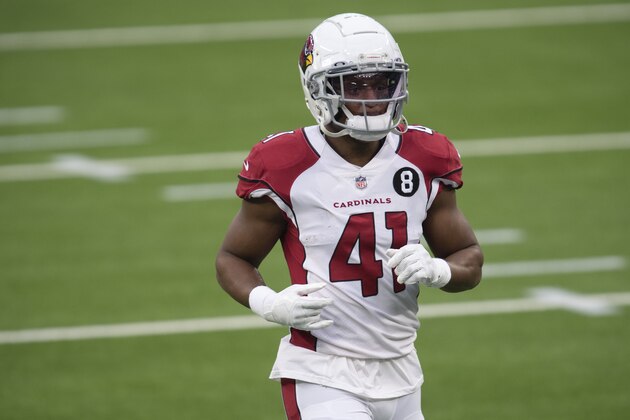 Arizona Cardinals running back Kenyan Drake (41) during an NFL football game against the Los Angeles Rams Sunday, Jan. 3, 2021, in Inglewood, Calif. (AP Photo/Kyusung Gong)