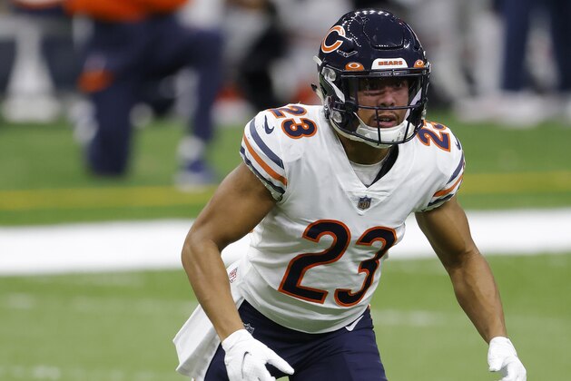 Chicago Bears cornerback Kyle Fuller (23) during an NFL wild-card playoff football game against the New Orleans Saints, Sunday, Jan. 10, 2021, in New Orleans. The Saints defeated the Bears 21-9. (AP Photo/Tyler Kaufman)