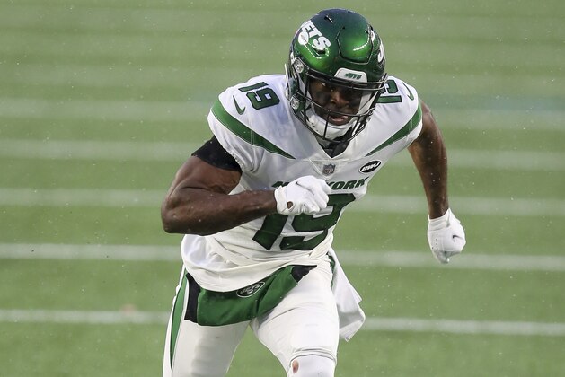 New York Jets wide receiver Breshad Perriman (19) during an NFL football game against the New England Patriots, Sunday, Jan. 3, 2021, in Foxborough, Mass. (AP Photo/Stew Milne)