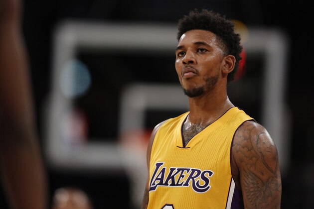 Los Angeles Lakers guard Nick Young is seen during the first half of the team's NBA basketball game against the Oklahoma City Thunder, Tuesday, Nov. 22, 2016, in Los Angeles. The Lakers won 111-109. (AP Photo/Ryan Kang)