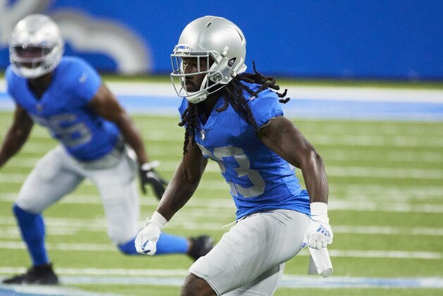Detroit Lions cornerback Desmond Trufant (23) in action against the Houston Texans during an NFL football game, Thursday, Nov. 26, 2020, in Detroit. (AP Photo/Rick Osentoski)