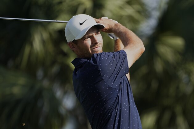 Aaron Wise hits from the seventh tee during the second round of the Honda Classic golf tournament, Friday, March 19, 2021, in Palm Beach Gardens, Fla. (AP Photo/Marta Lavandier)
