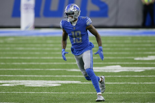Detroit Lions wide receiver Kenny Golladay (19) plays against the New Orleans Saints during the first half of an NFL football game, Sunday, Oct. 4, 2020, in Detroit. (AP Photo/Duane Burleson)