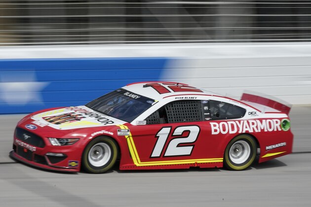 Ryan Blaney drives during a NASCAR Cup Series at Atlanta Motor Speedway on Sunday, March 21, 2021, in Hampton, Ga. (AP Photo/Brynn Anderson)