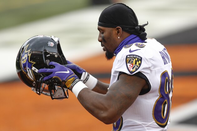 Baltimore Ravens wide receiver Dez Bryant (88) before an NFL football game against the Cincinnati Bengals, Sunday, Jan. 3, 2021, in Cincinnati. (AP Photo/Aaron Doster)