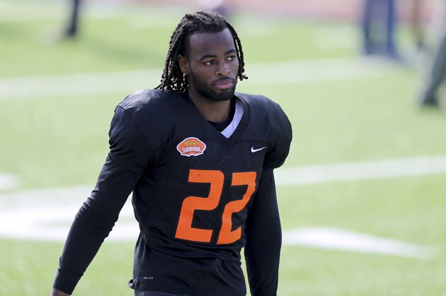 National Team running back Najee Harris of Alabama (22) walks to the sideline during the National team practice for the NCAA college Senior Bowl in Mobile, Ala., Wednesday, Jan. 27, 2021. (AP Photo/Rusty Costanza)