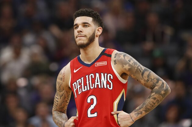 In this photo taken Saturday Jan. 4, 2020, is New Orleans Pelicans guard Lonzo Ball during the first quarter of an NBA basketball game against the Sacramento Kings in Sacramento, Calif. The Pelicans won 117-115. (AP Photo/Rich Pedroncelli)