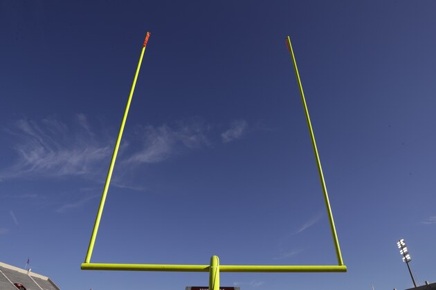 A goalpost is seen before an NCAA college football game between Indiana and Ohio State, Saturday, Sept. 14, 2019, in Bloomington, Ind. (AP Photo/Darron Cummings)