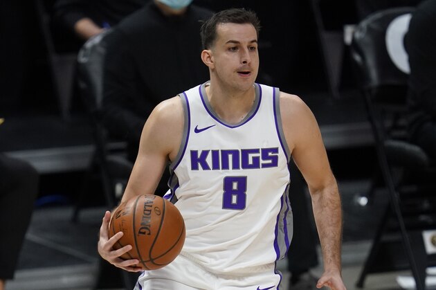 Sacramento Kings forward Nemanja Bjelica (8) in the second half of an NBA basketball game Wednesday, Dec. 23, 2020, in Denver. (AP Photo/David Zalubowski)