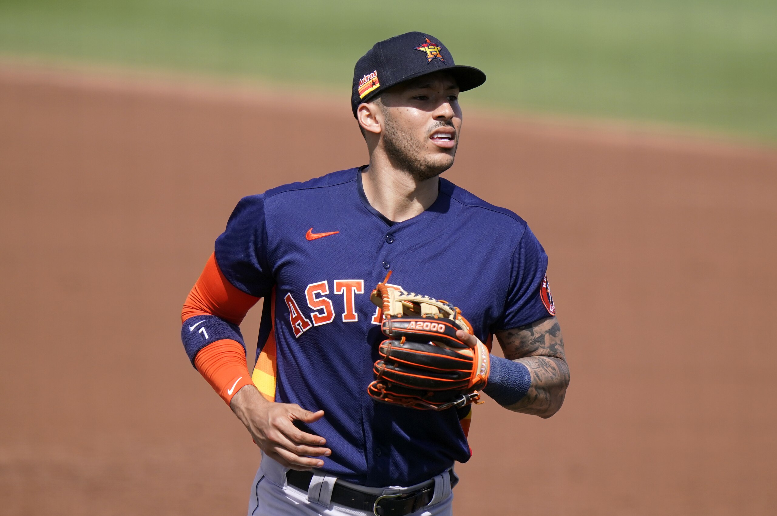 Houston Astros shortstop Carlos Correa in action during a spring training baseball game against the Miami Marlins, Friday, March 5, 2021, in Jupiter, Fla. (AP Photo/Lynne Sladky) Houston Astros shortstop Carlos Correa in action during a spring training baseball game against the Miami Marlins, Friday, March 5, 2021, in Jupiter, Fla. (AP Photo/Lynne Sladky)