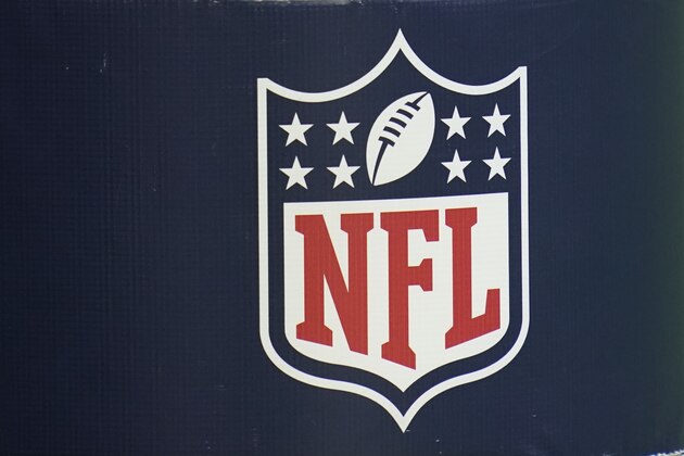 The NFL shield / logo is seen on a goal post during an NFL football game between the Tennessee Titans and the Houston Texans, Sunday, Jan. 3, 2021, in Houston. (AP Photo/Matt Patterson)