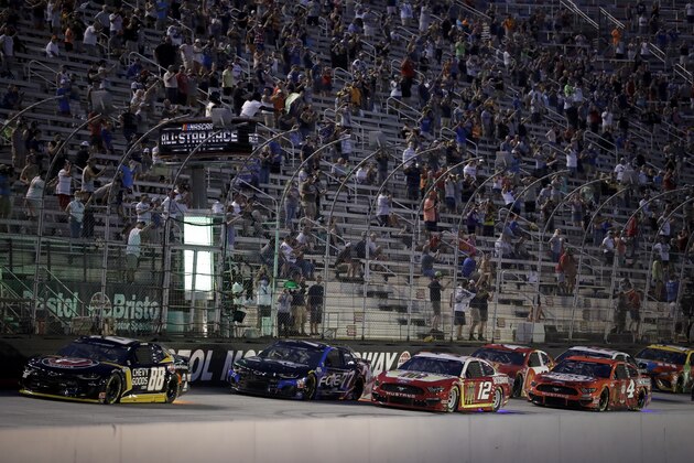 Cars run during a NASCAR All-Star auto race at Bristol Motor Speedway in Bristol, Tenn, Wednesday, July 15, 2020. (AP Photo/Mark Humphrey)