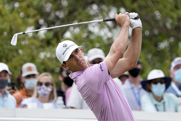 Billy Horschel drives from the No. 7 tee during a round of eight match at the Dell Technologies Match Play Championship golf tournament Saturday, March 27, 2021, in Austin, Texas. (AP Photo/David J. Phillip)