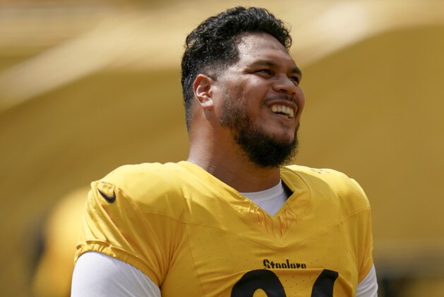 Pittsburgh Steelers defensive end Tyson Alualu (94) during an NFL football training camp practice, Monday, Aug. 24, 2020, in Pittsburgh. (AP Photo/Keith Srakocic)