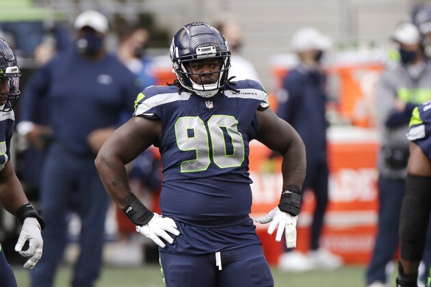 Seattle Seahawks defensive tackle Jarran Reed looks on against the New York Giants during an NFL football game, Sunday, Dec. 6, 2020, in Seattle. (AP Photo/Larry Maurer)
