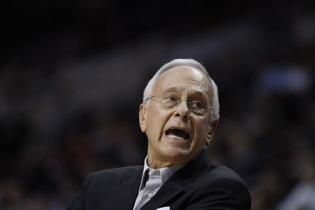 Charlotte Bobcats head coach Larry Brown during an NBA basketball game against the Philadelphia 76ers, Saturday, Dec. 4, 2010, in Philadelphia. (AP Photo/Matt Slocum)