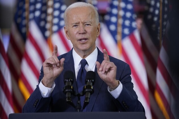 President Joe Biden delivers a speech on infrastructure spending at Carpenters Pittsburgh Training Center, Wednesday, March 31, 2021, in Pittsburgh. (AP Photo/Evan Vucci)