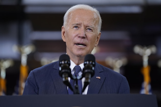 President Joe Biden delivers a speech on infrastructure spending at Carpenters Pittsburgh Training Center, Wednesday, March 31, 2021, in Pittsburgh. (AP Photo/Evan Vucci)