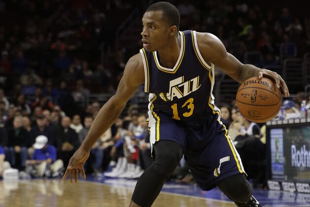 Utah Jazz's Elijah Millsap in action during an NBA basketball game against the Philadelphia 76ers, Friday, March 6, 2015, in Philadelphia. (AP Photo/Matt Slocum)