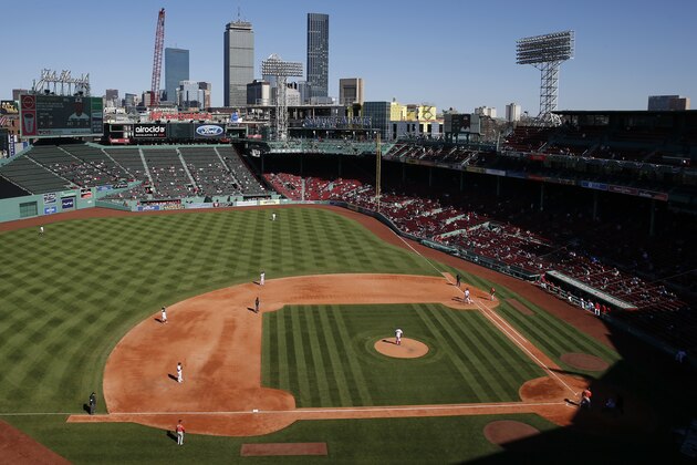 The Boston Red Sox play against the Baltimore Orioles during the seventh inning of a baseball game at Fenway Park, Saturday, April 3, 2021, in Boston. (AP Photo/Michael Dwyer)