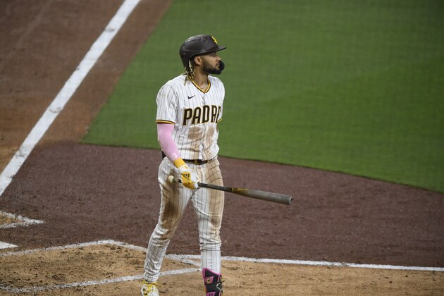 San Diego Padres' Fernando Tatis Jr. plays a baseball game against the Arizona Diamondbacks Friday, April 2, 2021, in San Diego. (AP Photo/Denis Poroy)