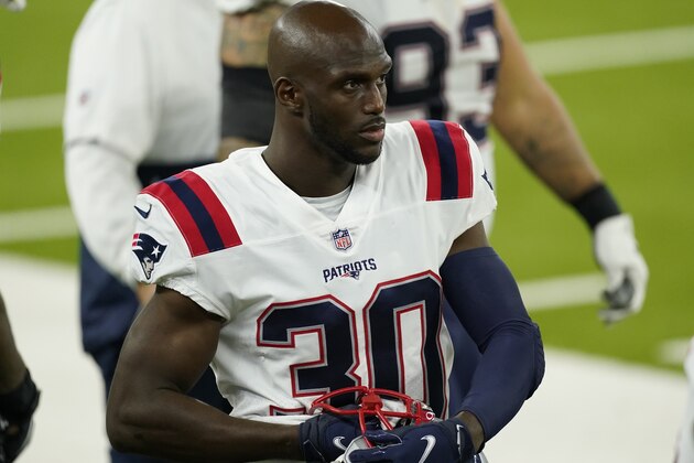 New England Patriots cornerback Jason McCourty (30) during the second half of an NFL football game against the Los Angeles Rams Thursday, Dec. 10, 2020, in Inglewood, Calif. (AP Photo/Ashley Landis)