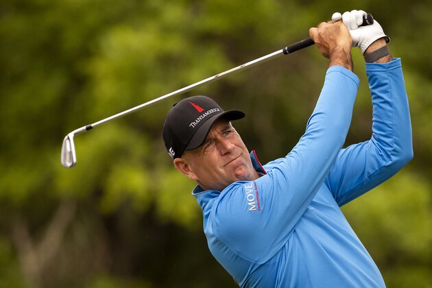 Stewart Cink hits off the 14th tee during the second round of the RBC Heritage golf tournament in Hilton Head Island, S.C., Friday, April 16, 2021. (AP Photo/Stephen B. Morton)