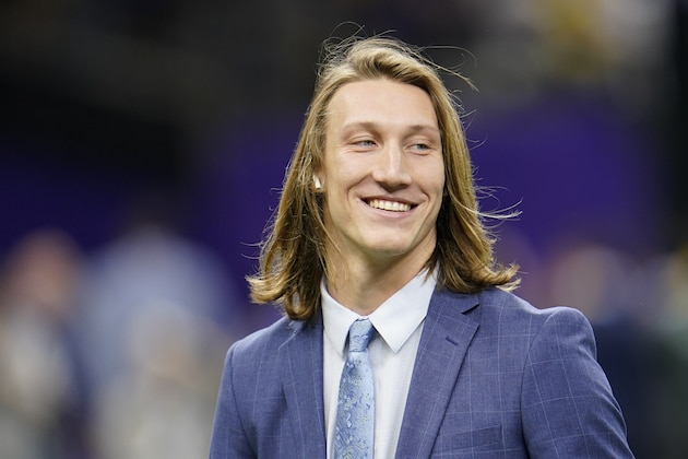 Clemson quarterback Trevor Lawrence arrives before a NCAA College Football Playoff national championship game against LSU Monday, Jan. 13, 2020, in New Orleans. (AP Photo/David J. Phillip)