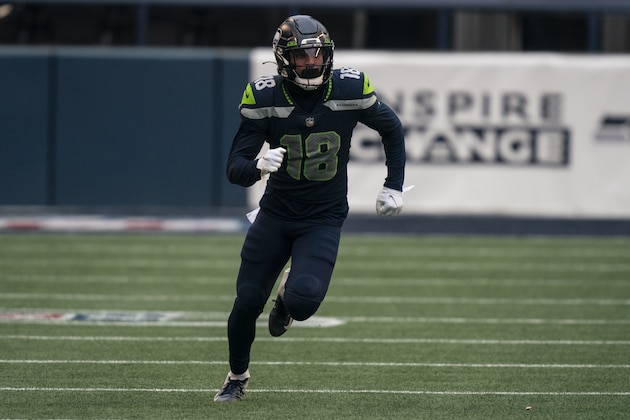 Seattle Seahawks wide receiver Freddie Swain is pictured during the first half of an NFL wild-card playoff football game against the Los Angeles Rams, Saturday, Jan. 9, 2021, in Seattle. The Rams won 30-20. (AP Photo/Stephen Brashear)