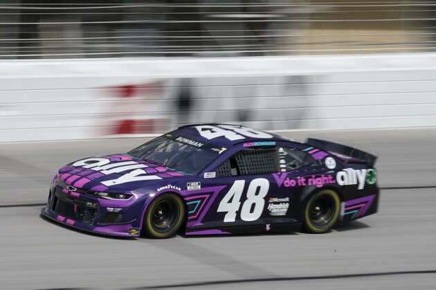 Alex Bowman during a NASCAR Cup Series at Atlanta Motor Speedway on Sunday, March 21, 2021, in Hampton, Ga. (AP Photo/Brynn Anderson)