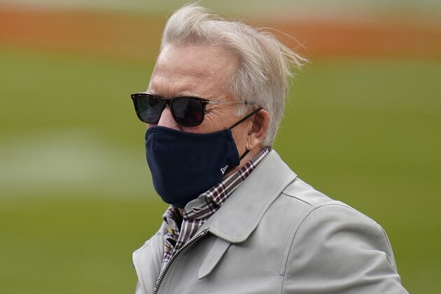 John Elway, Denver Broncos president of football operations, before an NFL football game against the Las Vegas Raiders, Sunday, Jan. 3, 2021, in Denver. (AP Photo/Jack Dempsey)
