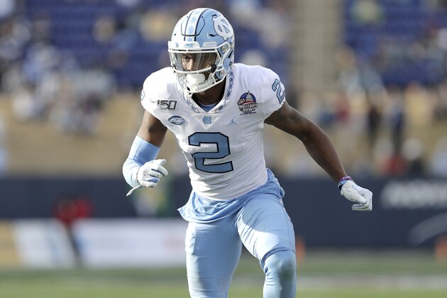 North Carolina wide receiver Dyami Brown runs a route against Temple during the second half of the Military Bowl NCAA college football game, Friday, Dec. 27, 2019, in Annapolis, Md. North Carolina won 55-13. (AP Photo/Julio Cortez)